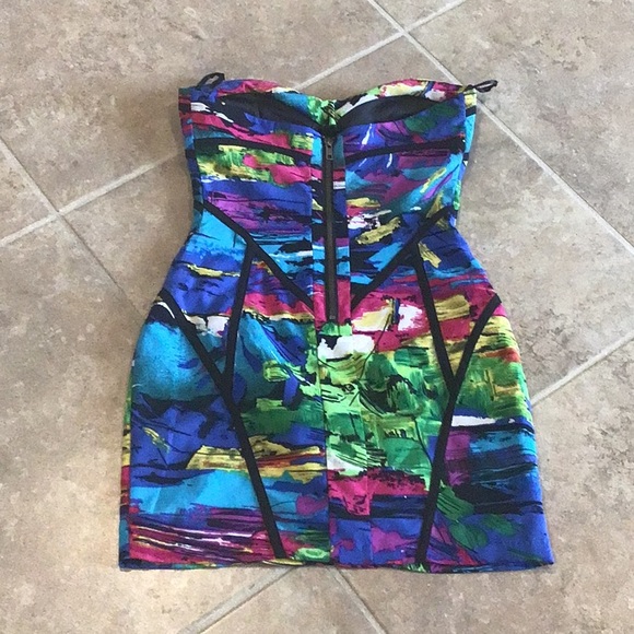 FACTORY by Erik Hart back zip dress, strapless, built in cups, multicolored, 0 - Picture 5 of 9